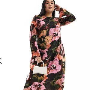 ASOS DESIGN Curve viscose slash neck midi dress - floral print